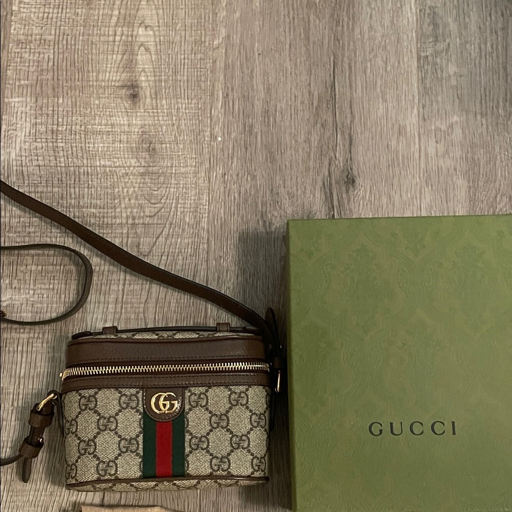 Gucci Beige and Brown Mini Bag with Green-Red Stripe - Picture 2 of 4